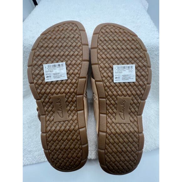 CLARKS REILEIGH PARK DOUBLE STRAP LEATHER COMFORT THONG SANDAL BEIGE NUBUCK 9M - Picture 9 of 11